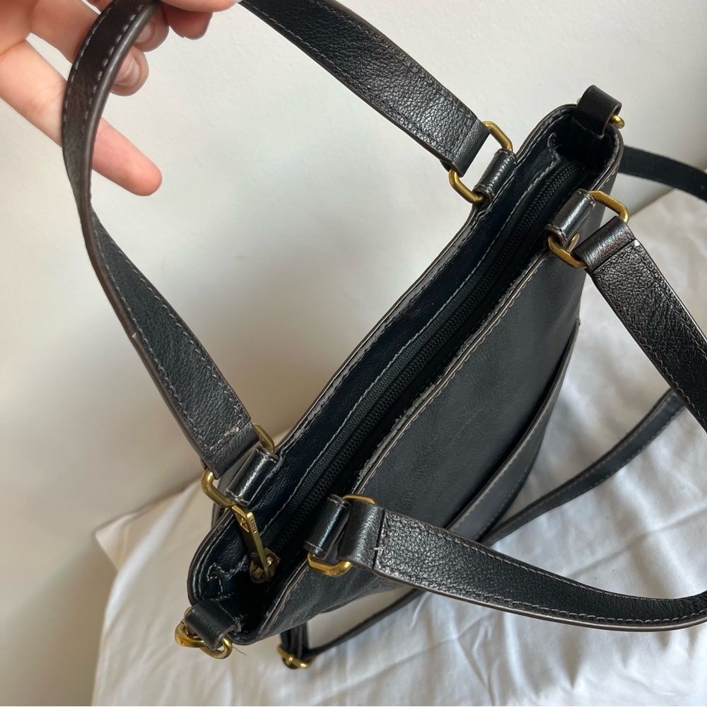 FOSSIL Black Leather Tote shoulder Bag crossbody Satchel Sydney Ryder Gemma Kyle - Picture 8 of 13